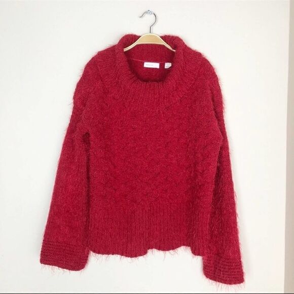 Anthropologie sleeping on snow red Torridon chunky cable eyelash knit sweater S - Picture 5 of 12